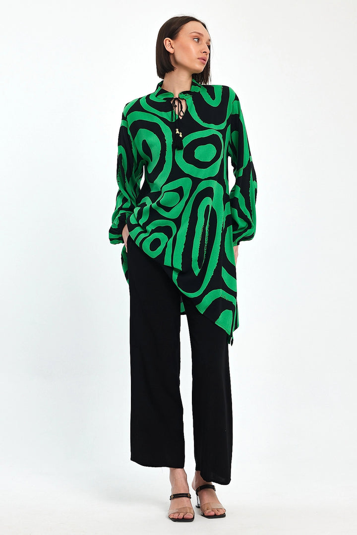 Maxi Boy Green Geometric Patterned Pants and Long Tunic Set BCVL-241017 - Vicenza
