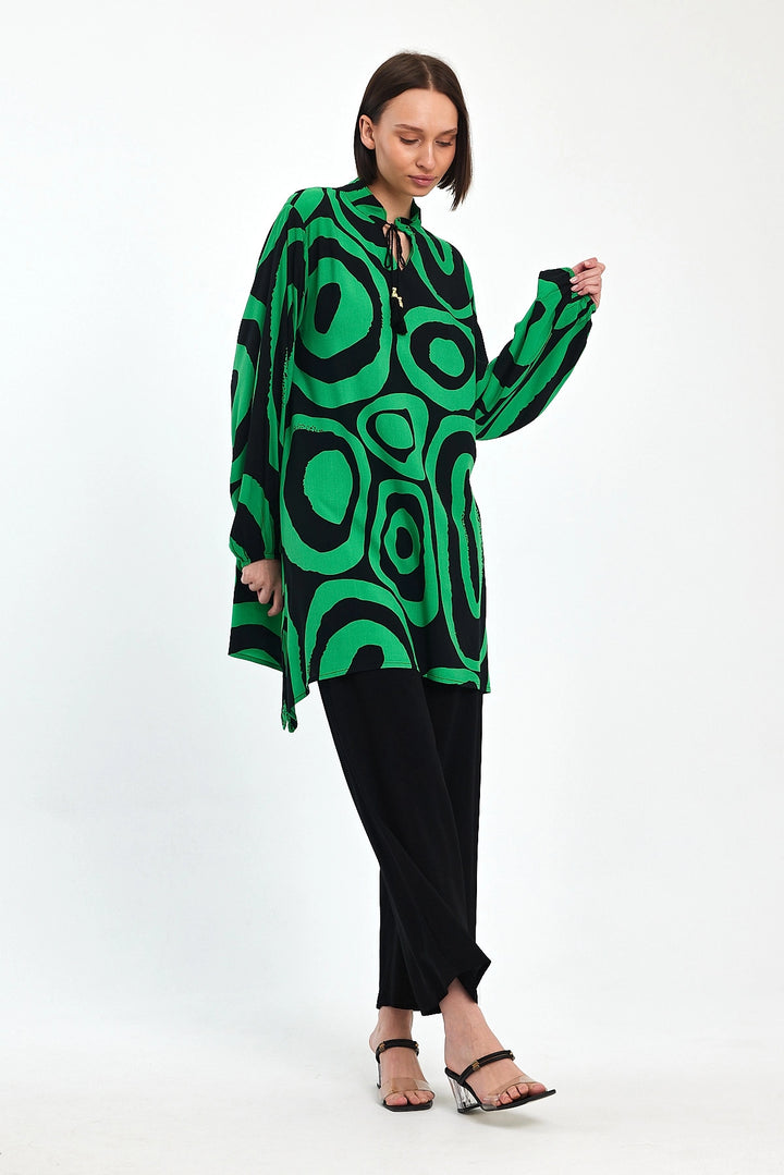 Maxi Boy Green Geometric Patterned Pants and Long Tunic Set BCVL-241017 - Vicenza