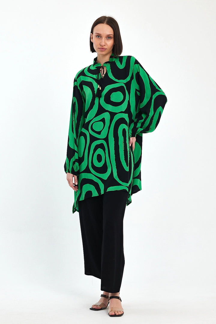 Maxi Boy Green Geometric Patterned Pants and Long Tunic Set BCVL-241017 - Vicenza