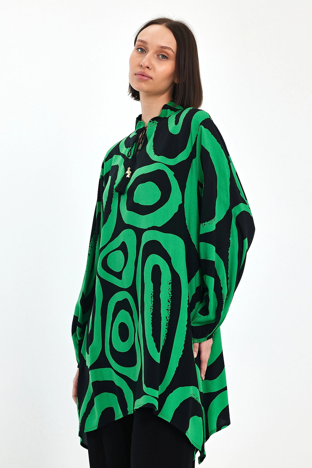 Maxi Boy Green Geometric Patterned Pants and Long Tunic Set BCVL-241017 - Vicenza