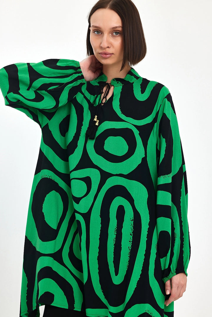 Maxi Boy Green Geometric Patterned Pants and Long Tunic Set BCVL-241017 - Vicenza
