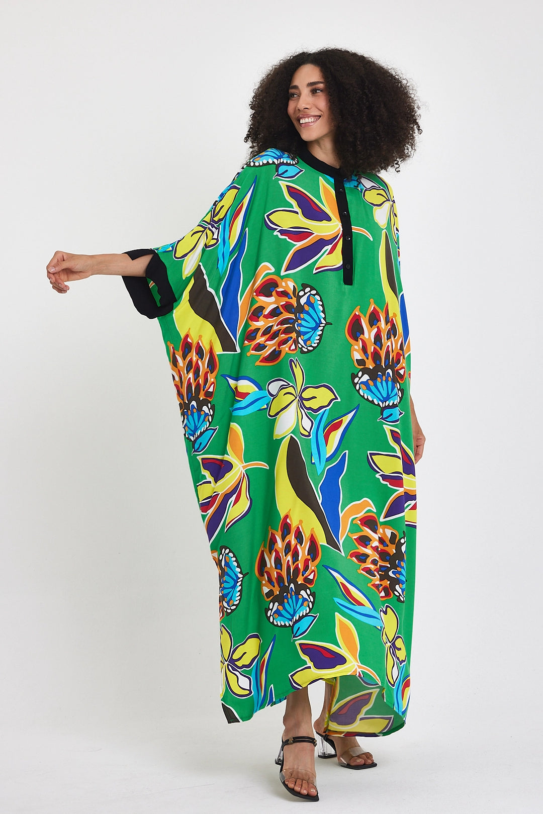 Maxi Boy Green Judge Collar Flower Patterned Long Length Woven Dress BCVL-24969 - League City