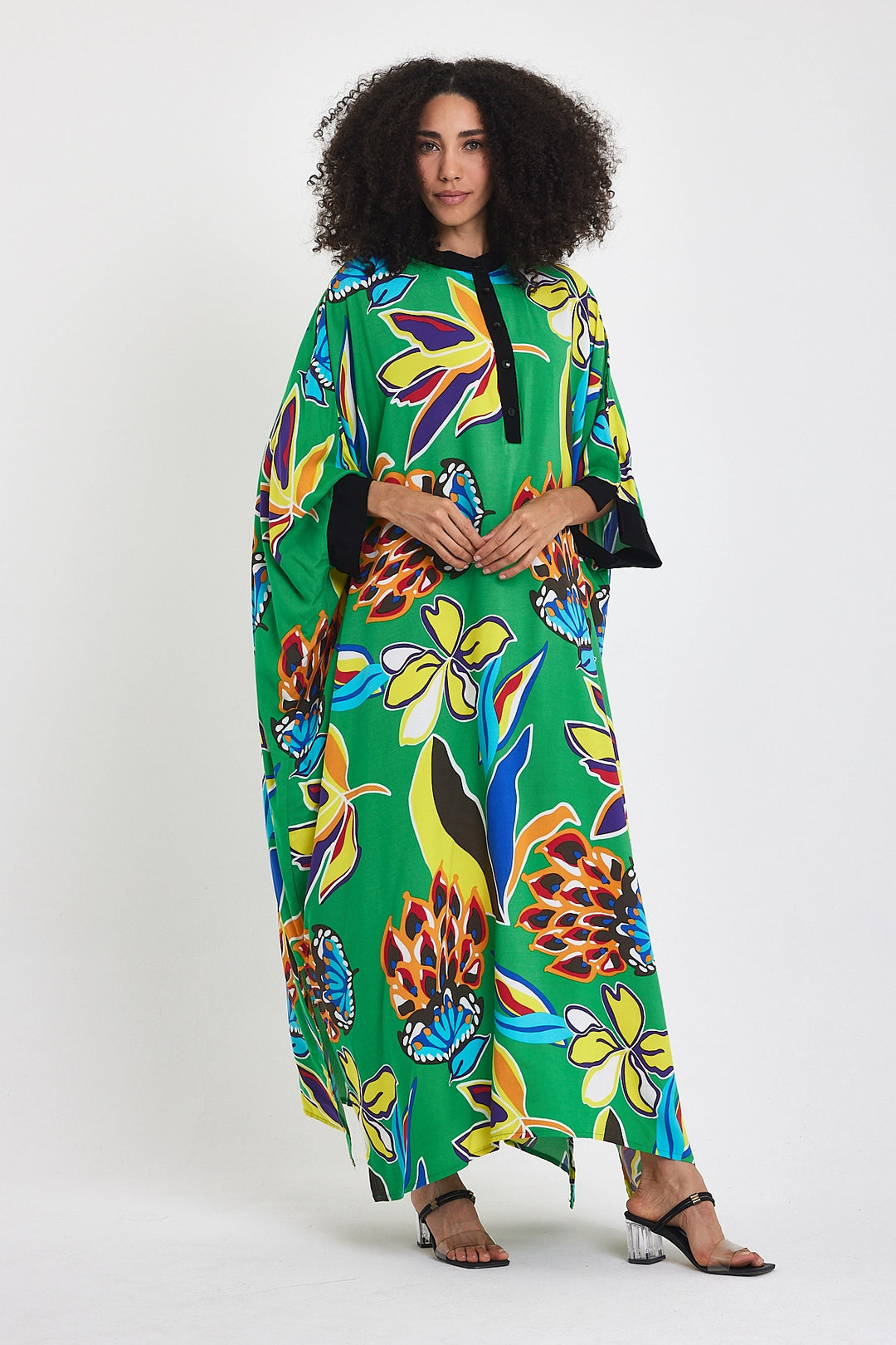 Maxi Boy Green Judge Collar Flower Patterned Long Length Woven Dress BCVL-24969 - League City