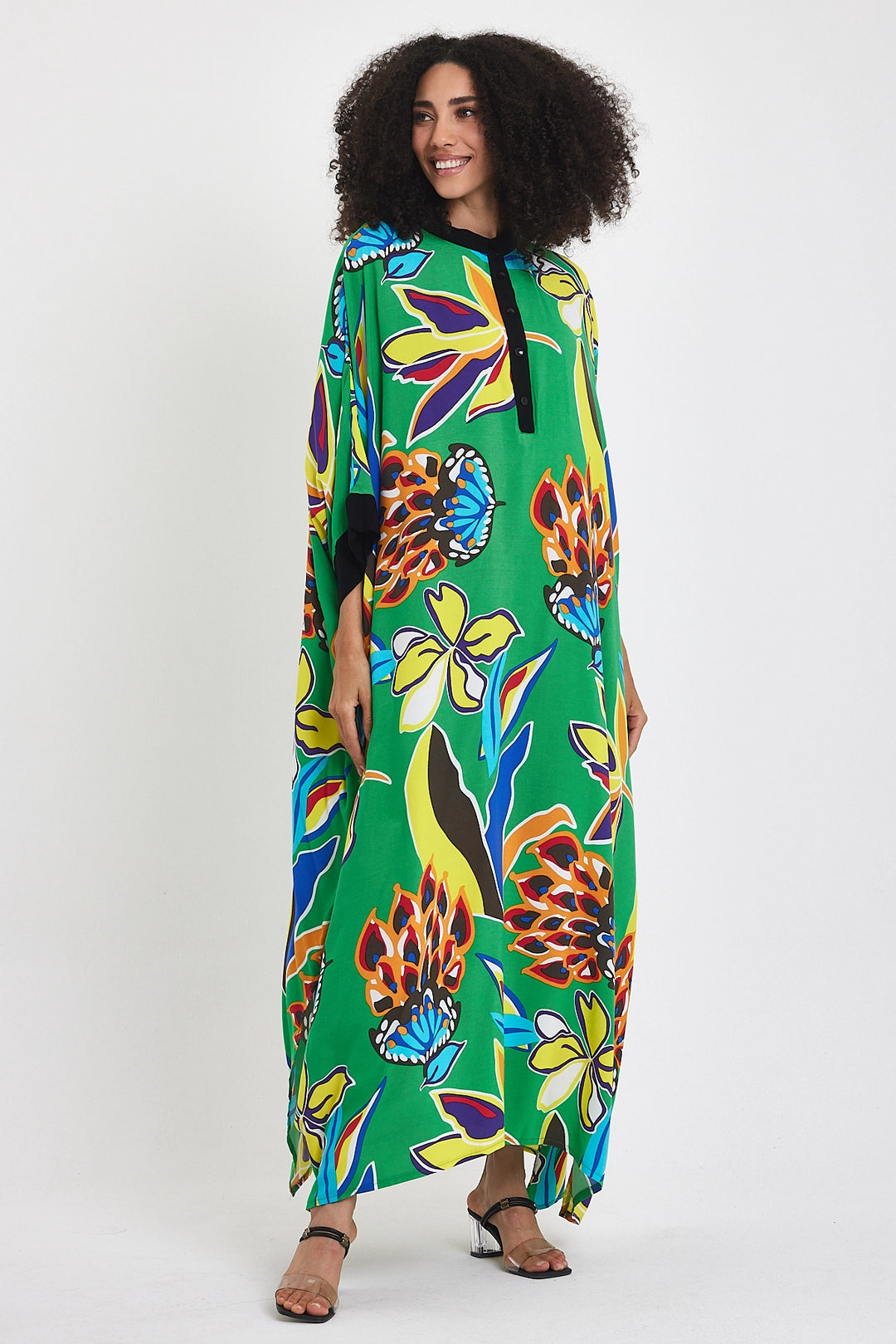 Maxi Boy Green Judge Collar Flower Patterned Long Length Woven Dress BCVL-24969 - League City