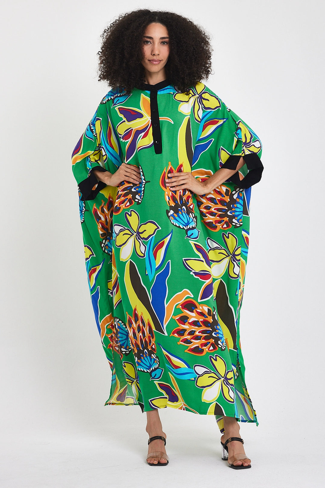 Maxi Boy Green Judge Collar Flower Patterned Long Length Woven Dress BCVL-24969 - League City