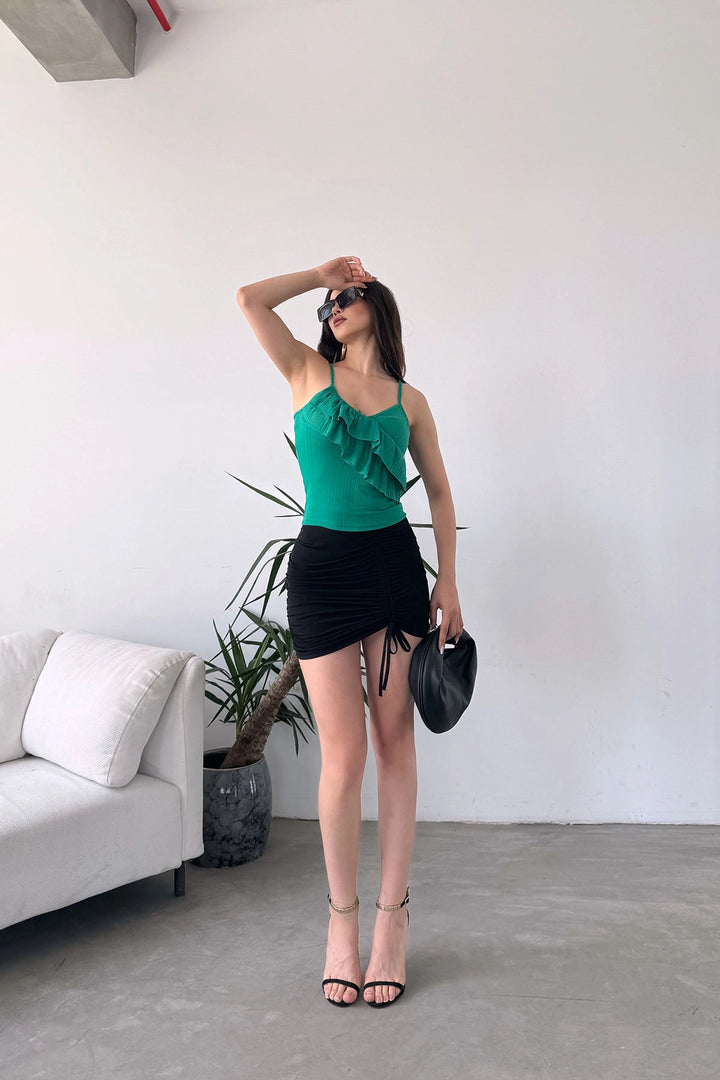 Green Ruffled Detail Blouse with String Straps BCDF-251089 - Costa Mesa