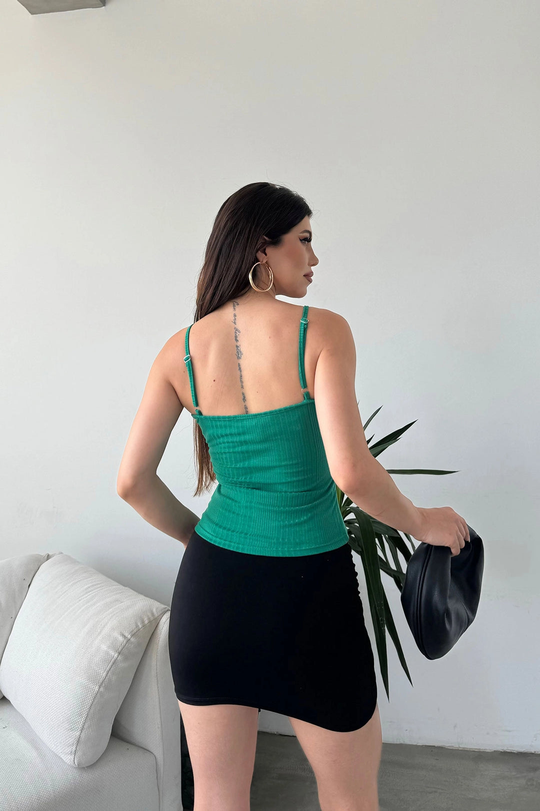 Green Ruffled Detail Blouse with String Straps BCDF-251089 - Costa Mesa
