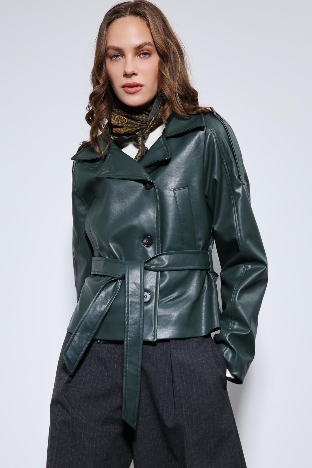 ANT Antioch Green Belted Faux Leather Jacket - San Buenaventura