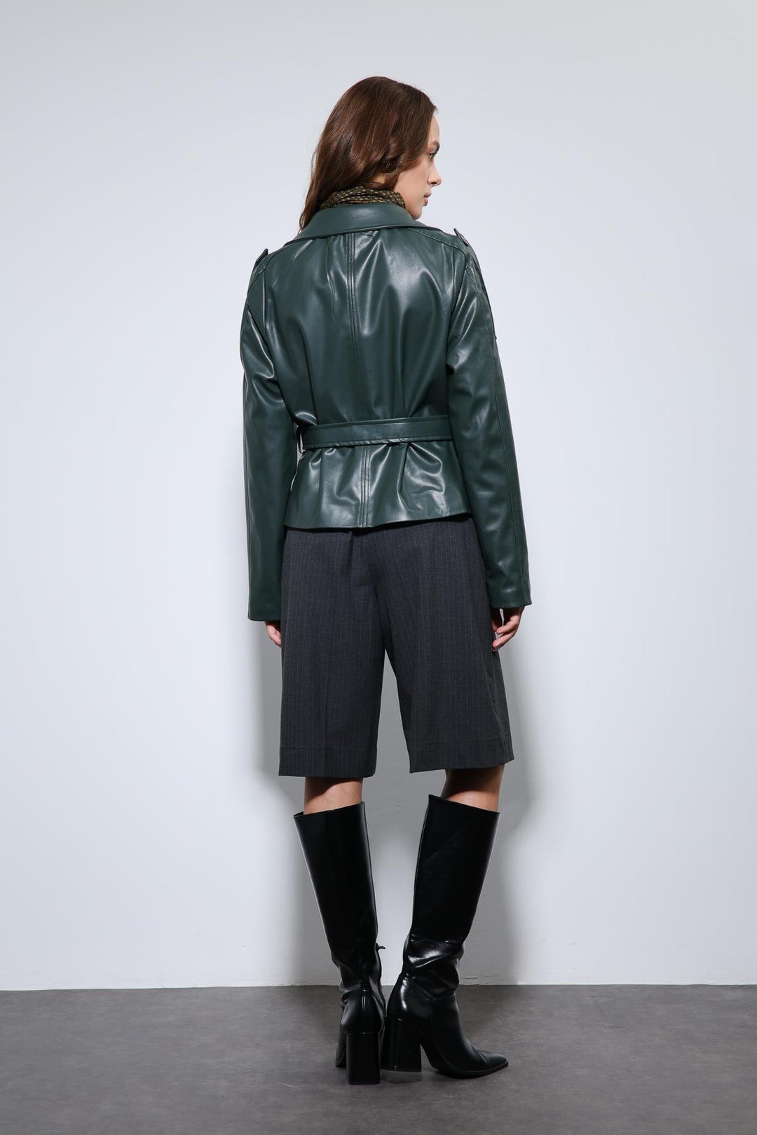 ANT Antioch Green Belted Faux Leather Jacket - San Buenaventura