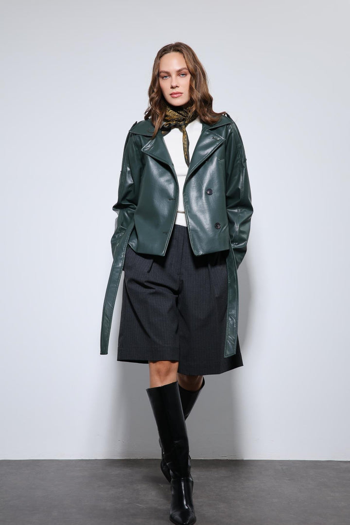 ANT Antioch Green Belted Faux Leather Jacket - San Buenaventura