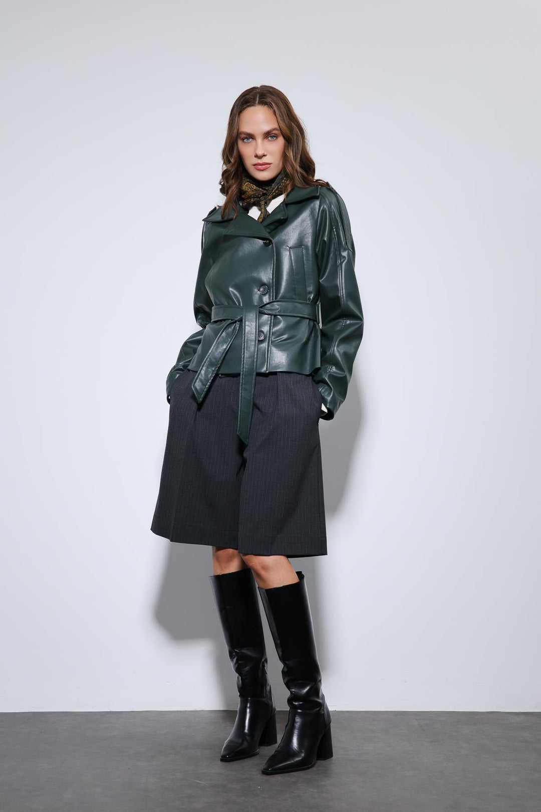 ANT Antioch Green Belted Faux Leather Jacket - San Buenaventura