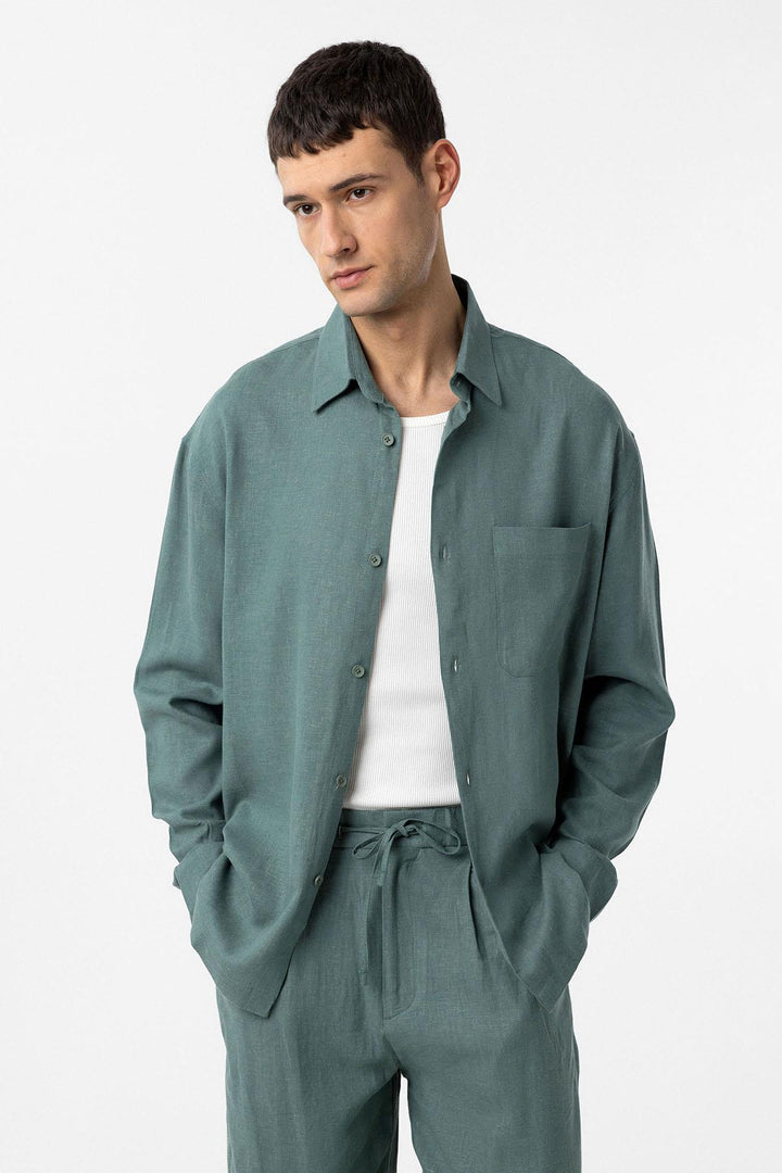 ANT Antioch Green Linen Blend Relax Fit Men's Shirt - El Cajon