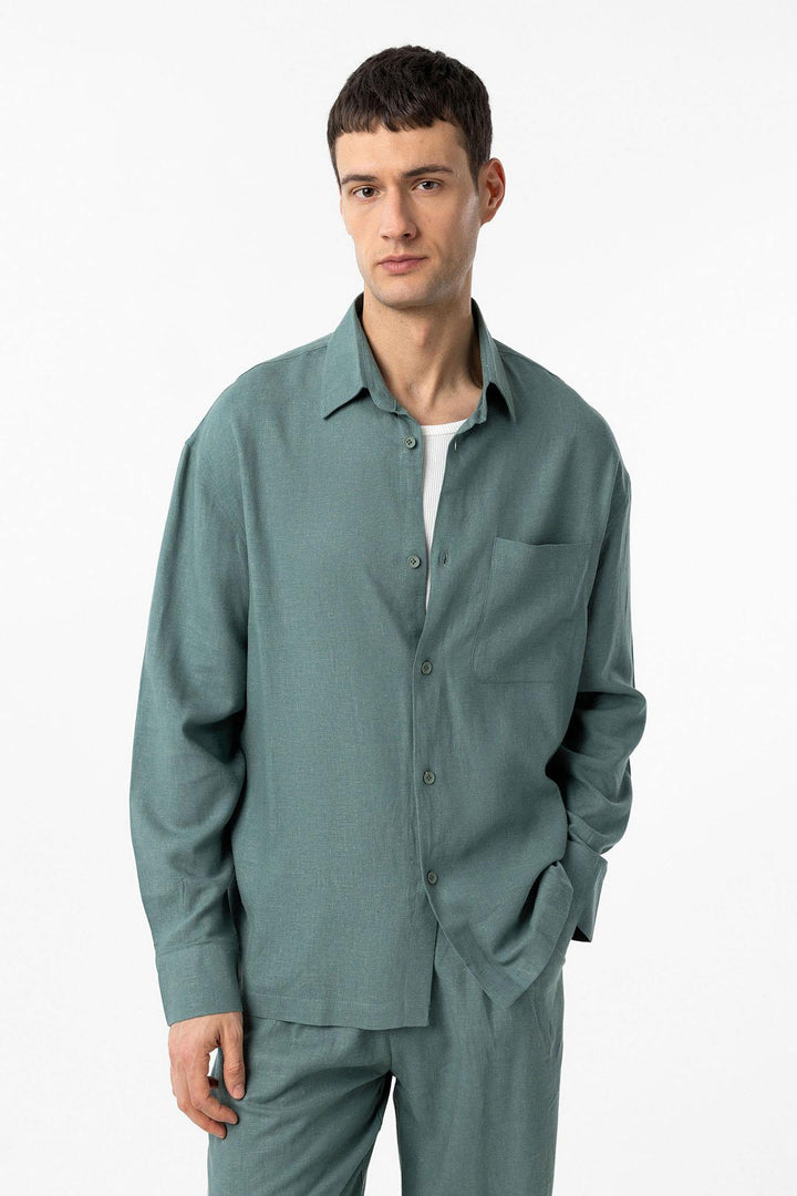 ANT Antioch Green Linen Blend Relax Fit Men's Shirt - El Cajon