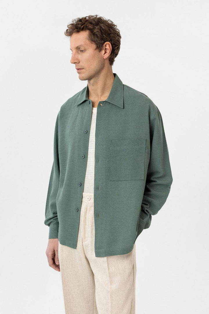 ANT Antioch Green Linen Blend Relaxed Fit Men's Shirt - Osimo