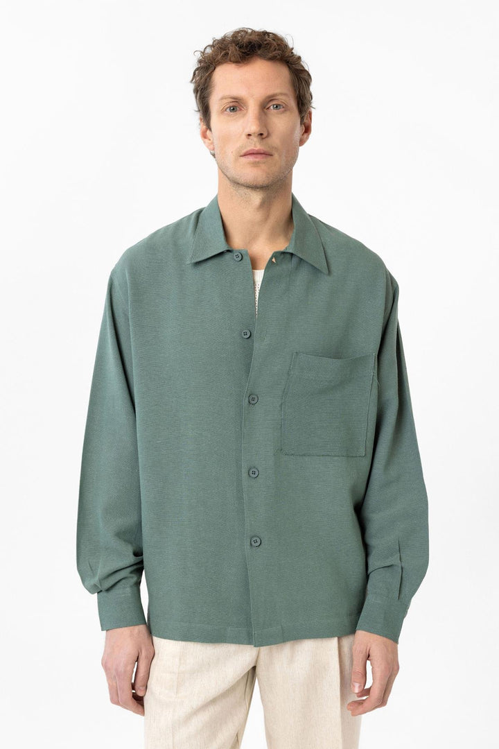 ANT Antioch Green Linen Blend Relaxed Fit Men's Shirt - Osimo