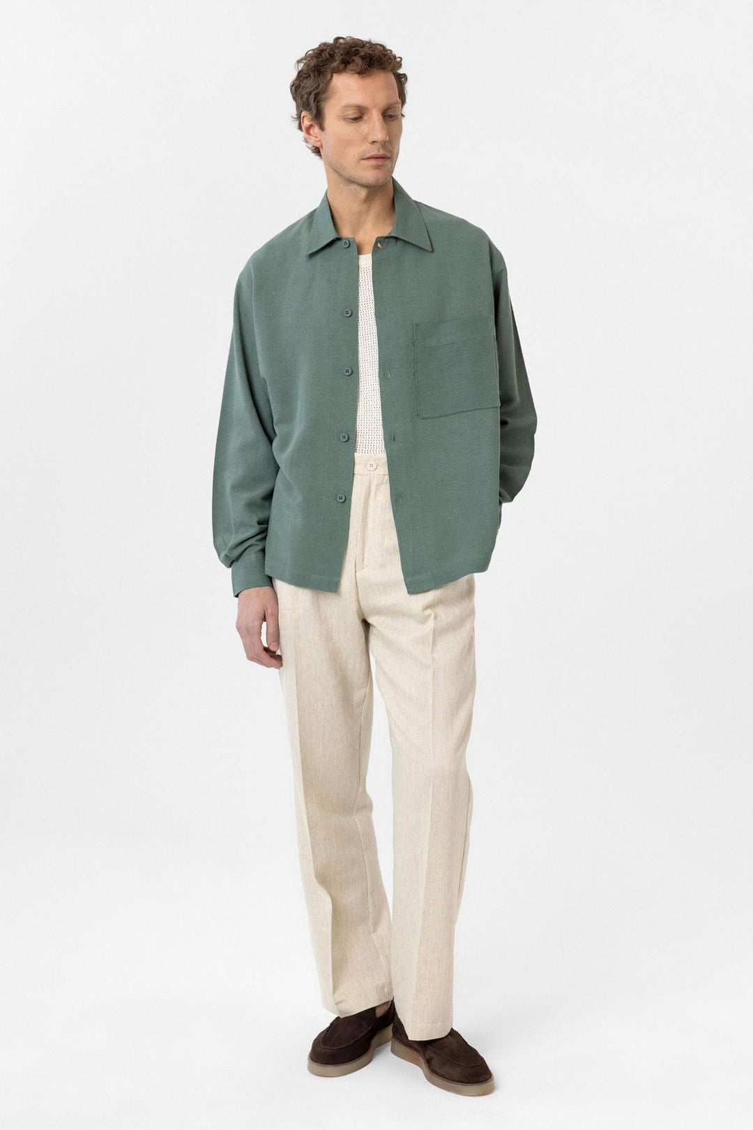 ANT Antioch Green Linen Blend Relaxed Fit Men's Shirt - Osimo