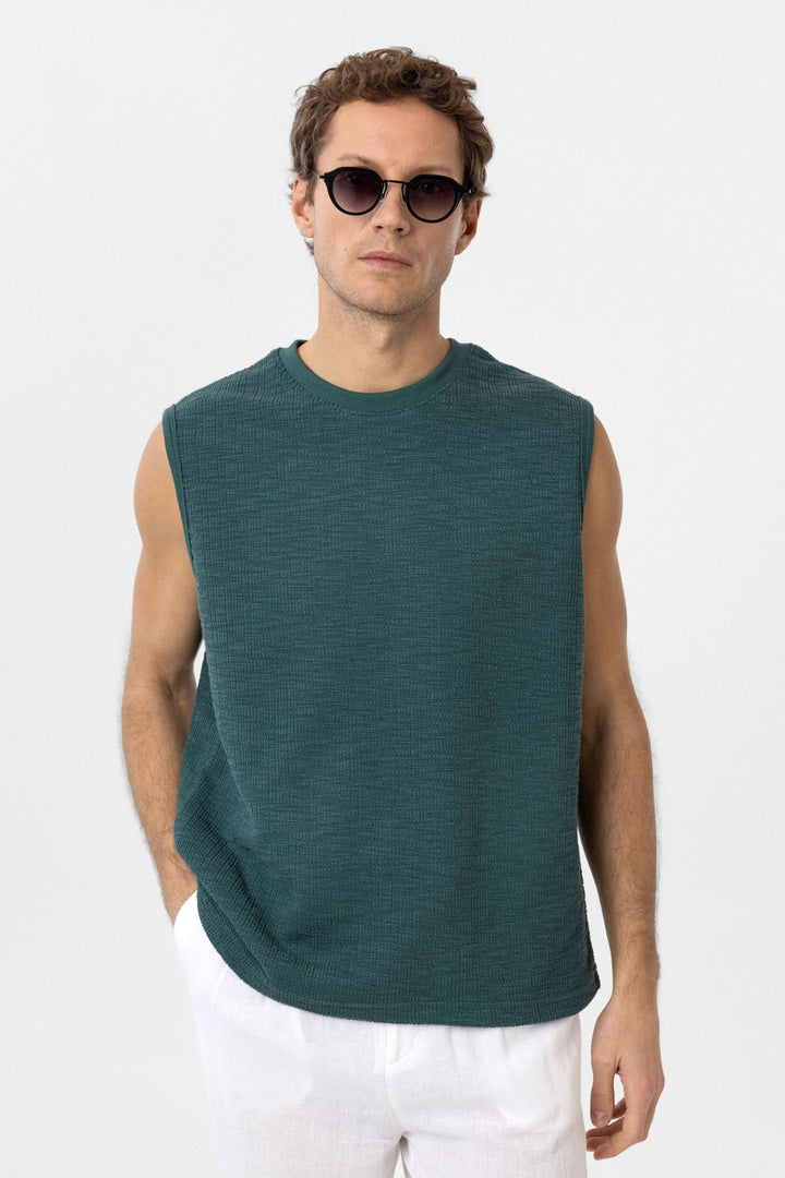 ANT Antioch Yeşil Regular Fit Dokulu Erkek Kolsuz T-Shirt - Löhne
