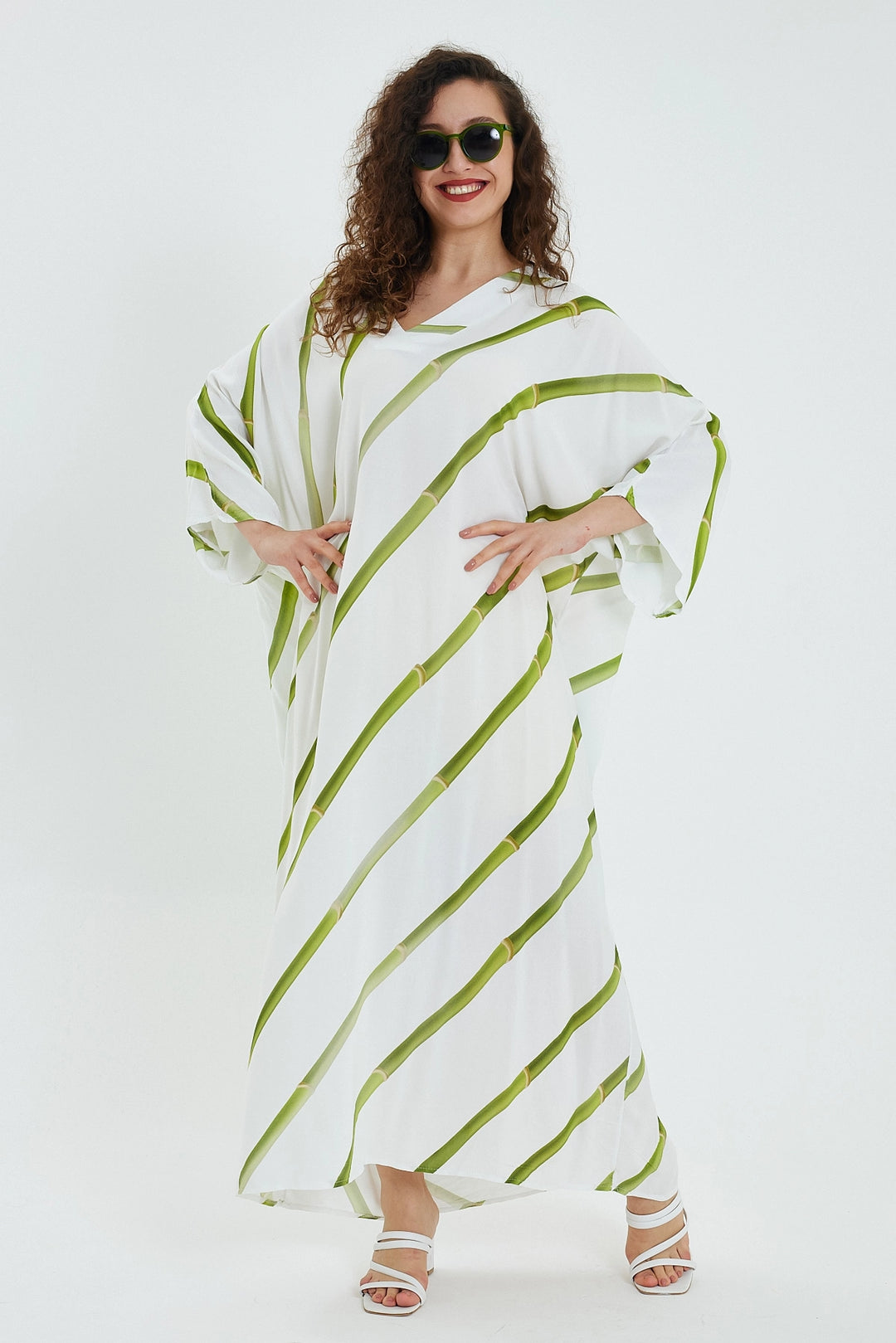 Maxi Boy Green V-Neck Striped Loose Woven Dress BCVL-24932 - Springville