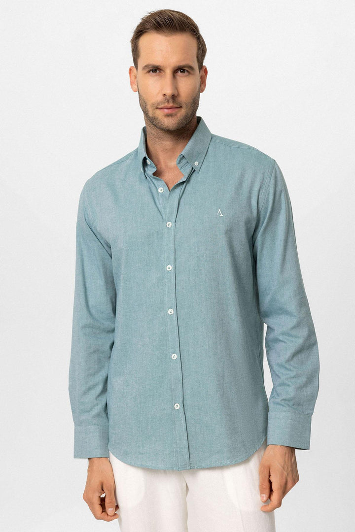 ANT Antioch Yeşil Yaka Düğmeli Slim Fit Erkek Gömlek - Langford Station