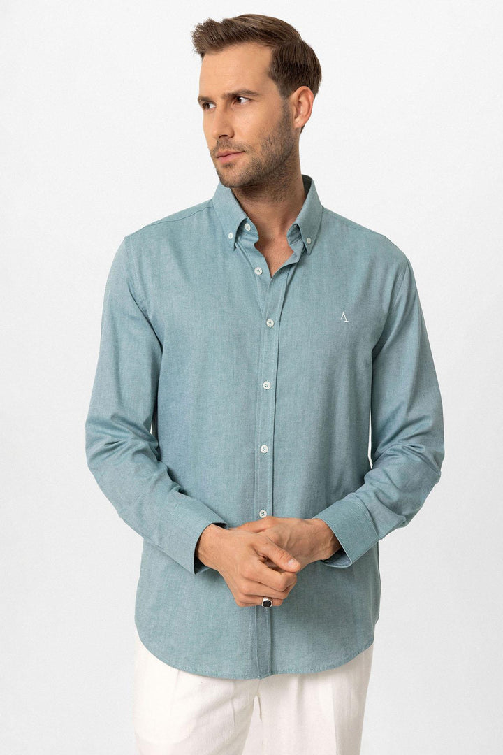 ANT Antioch Yeşil Yaka Düğmeli Slim Fit Erkek Gömlek - Langford Station