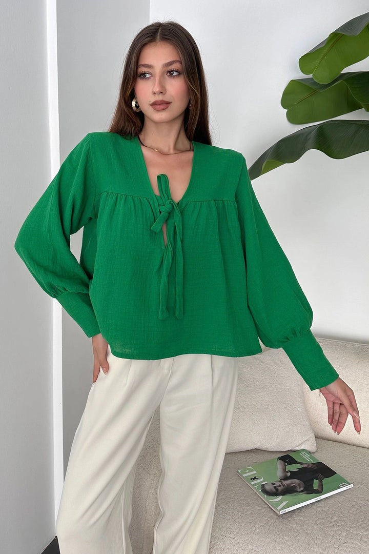 Green Collar Basic Crinkle Blouse BCDF-242107 - Binghamton