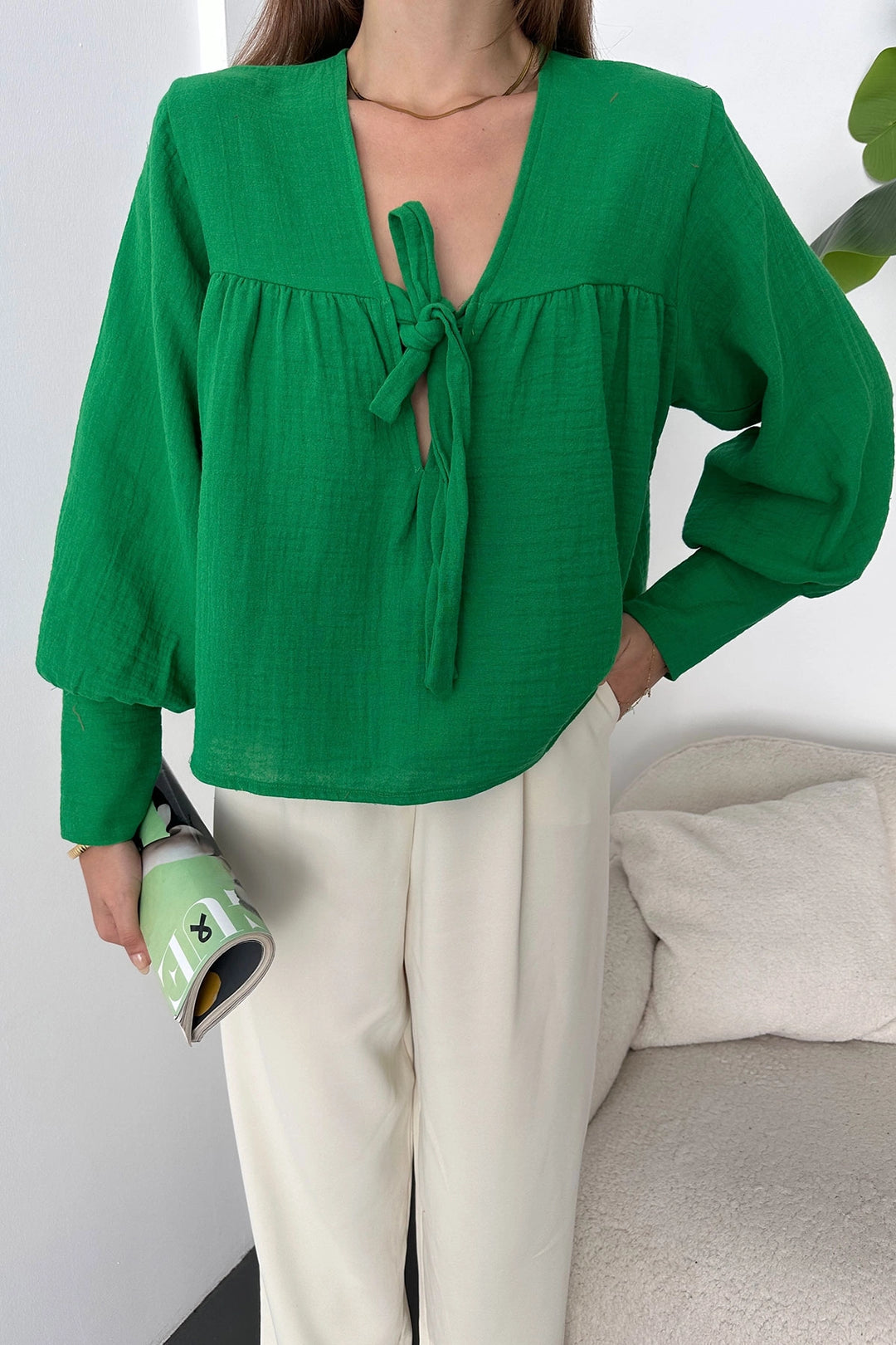 Green Collar Basic Crinkle Blouse BCDF-242107 - Binghamton