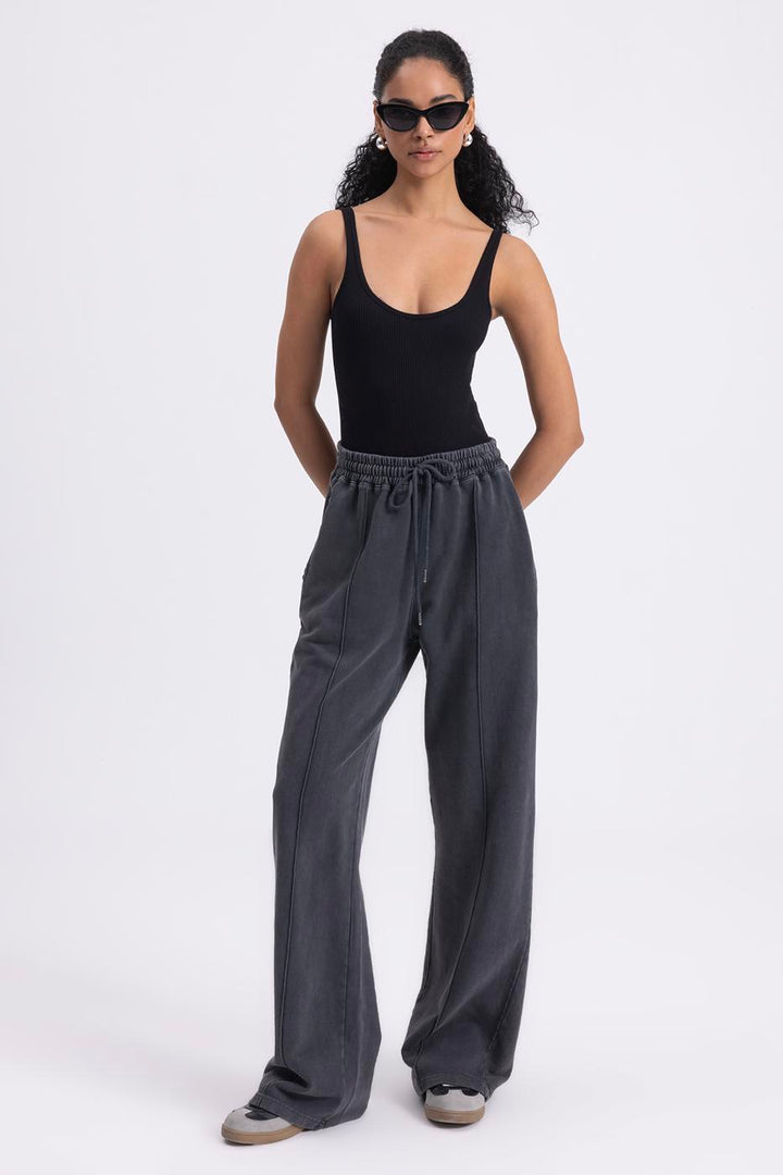 BSL Women Washed Rib Stitching Detailed Trousers - Leesburg