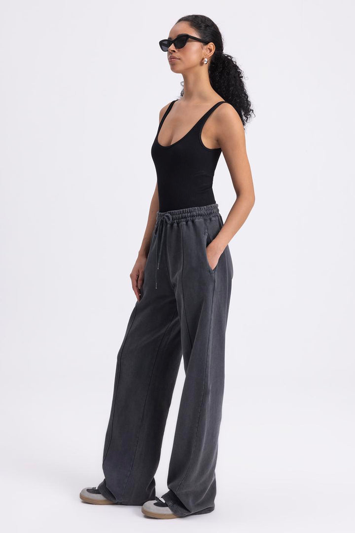 BSL Women Washed Rib Stitching Detailed Trousers - Leesburg
