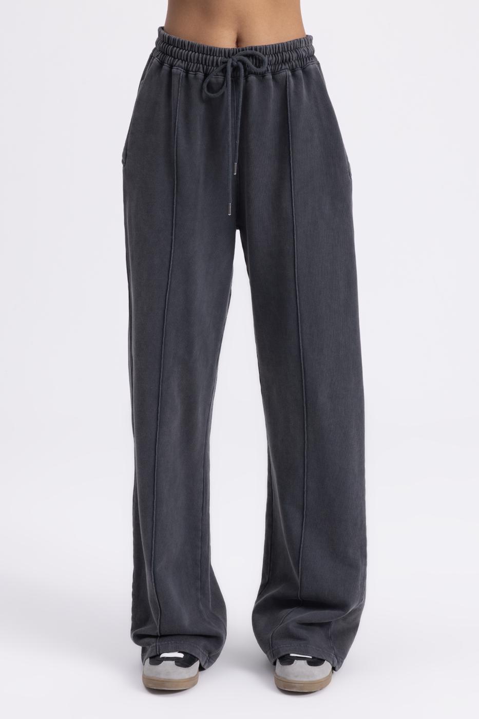 BSL Women Washed Rib Stitching Detailed Trousers - Leesburg