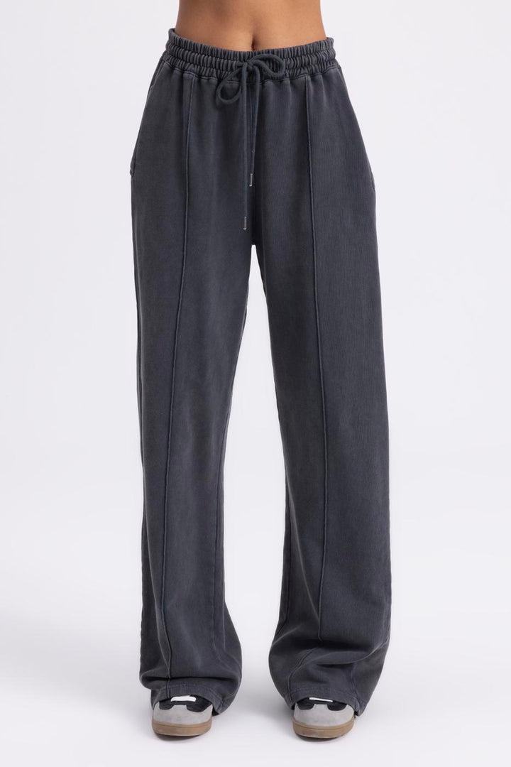 BSL Women Washed Rib Stitching Detailed Trousers - Leesburg