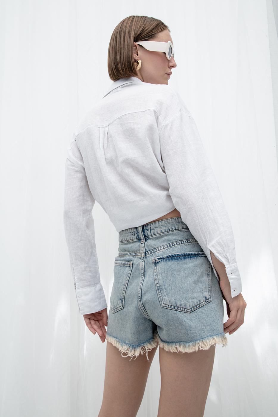 BSL Women Frayed Denim Mini Shorts - Troy