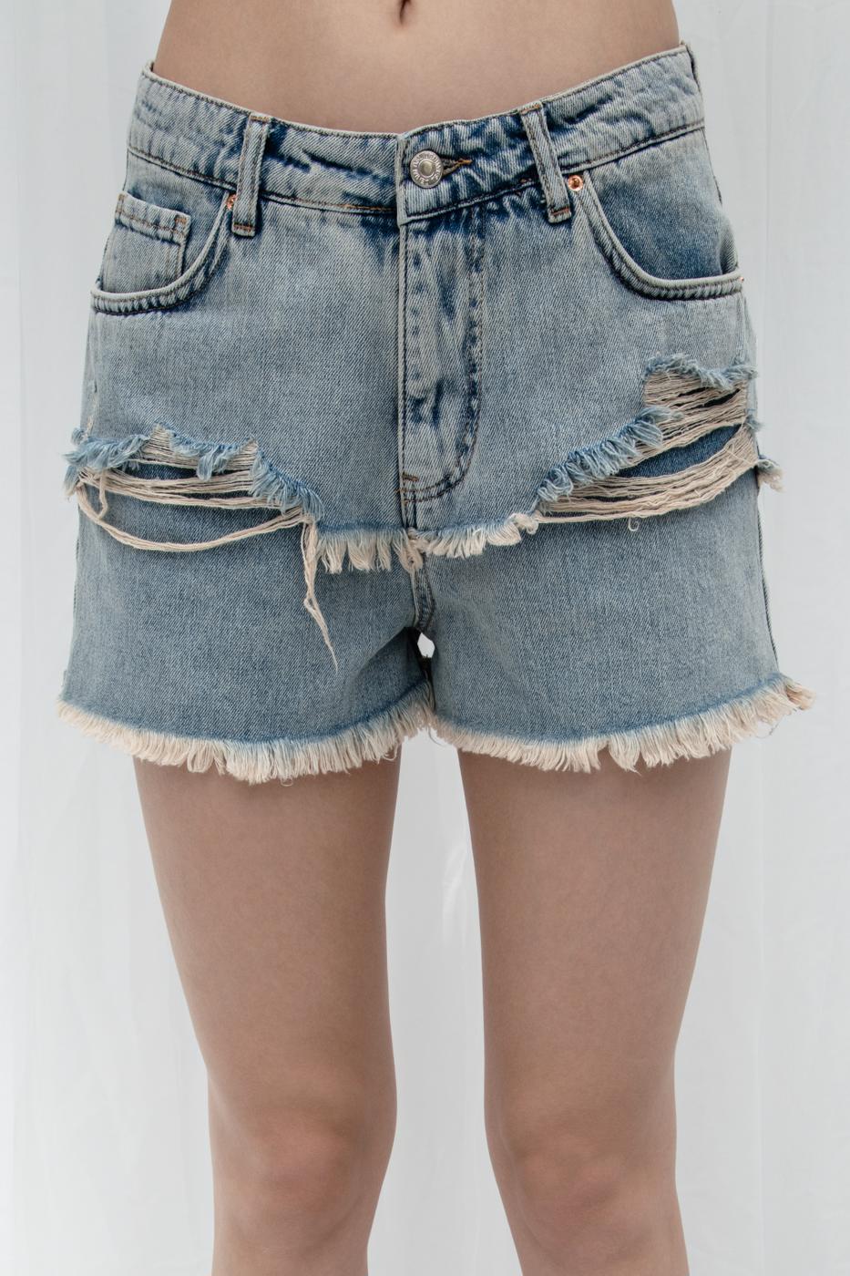 BSL Women Frayed Denim Mini Shorts - Troy