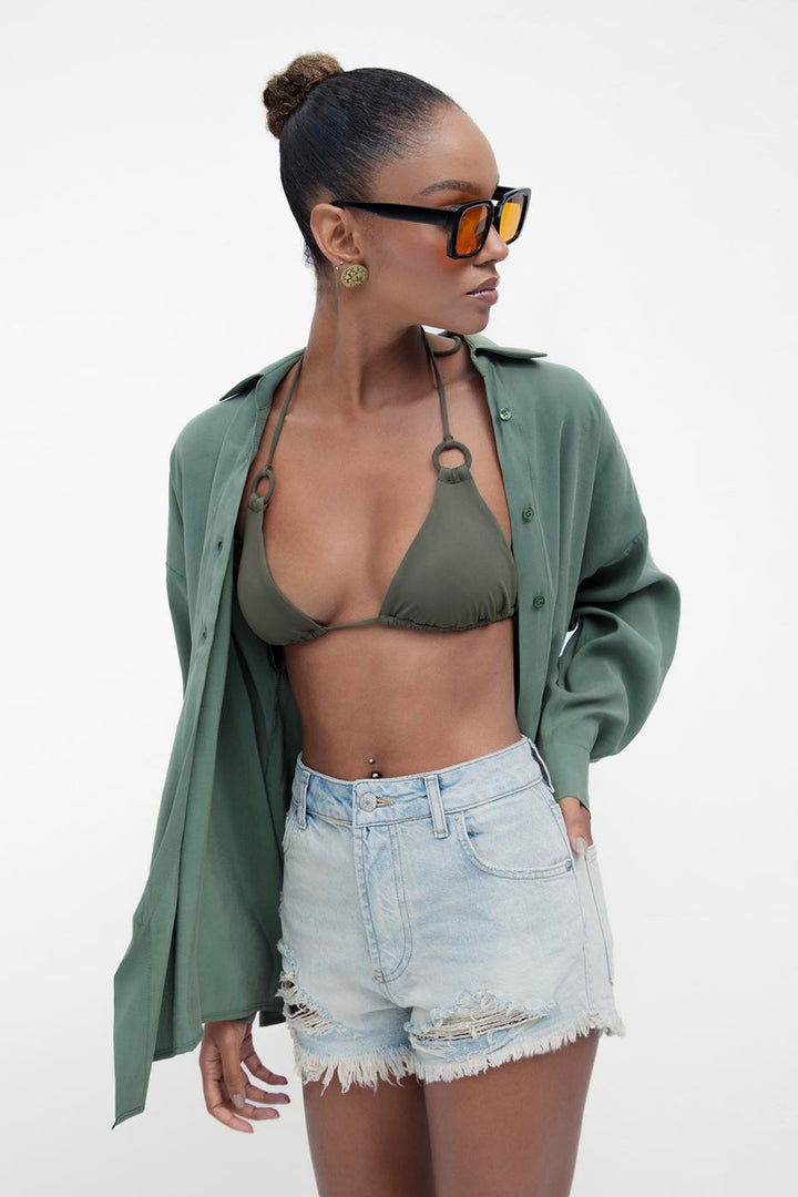BSL Women Frayed Denim Mini Shorts - Lubny