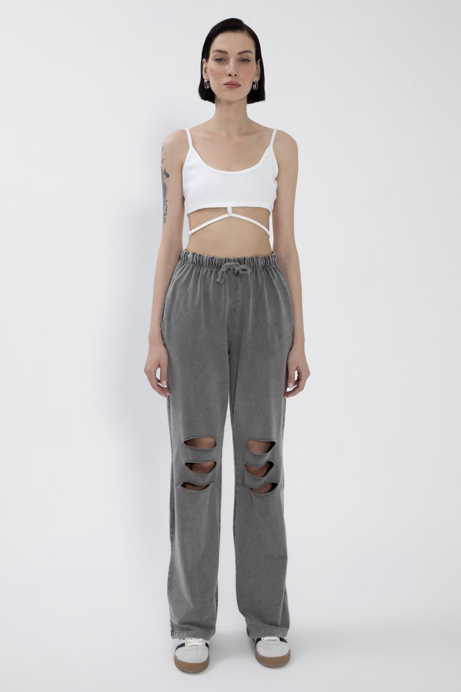 BSL Women Ripped Detailed Straight Leg Trousers - Massy