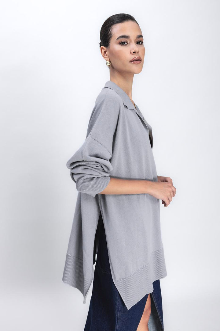 BSL Women Slit Detailed Oversized Pullover - Plasencia