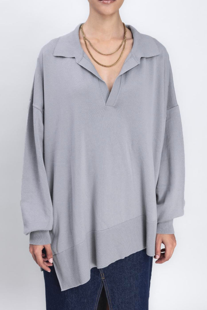 BSL Women Slit Detailed Oversized Pullover - Plasencia