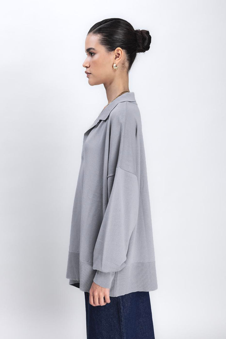 BSL Women Slit Detailed Oversized Pullover - Plasencia