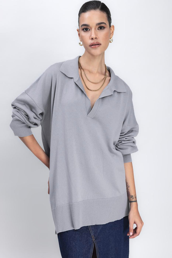 BSL Women Slit Detailed Oversized Pullover - Plasencia