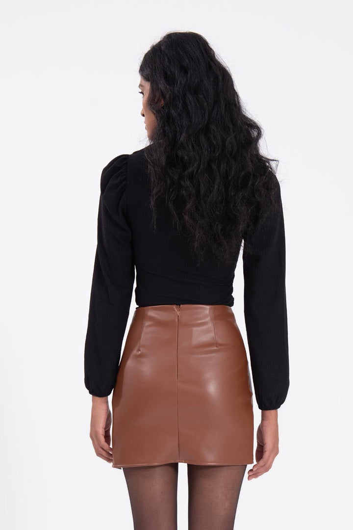 BSL Women Faux leather midi skirt with slit - Acharnés
