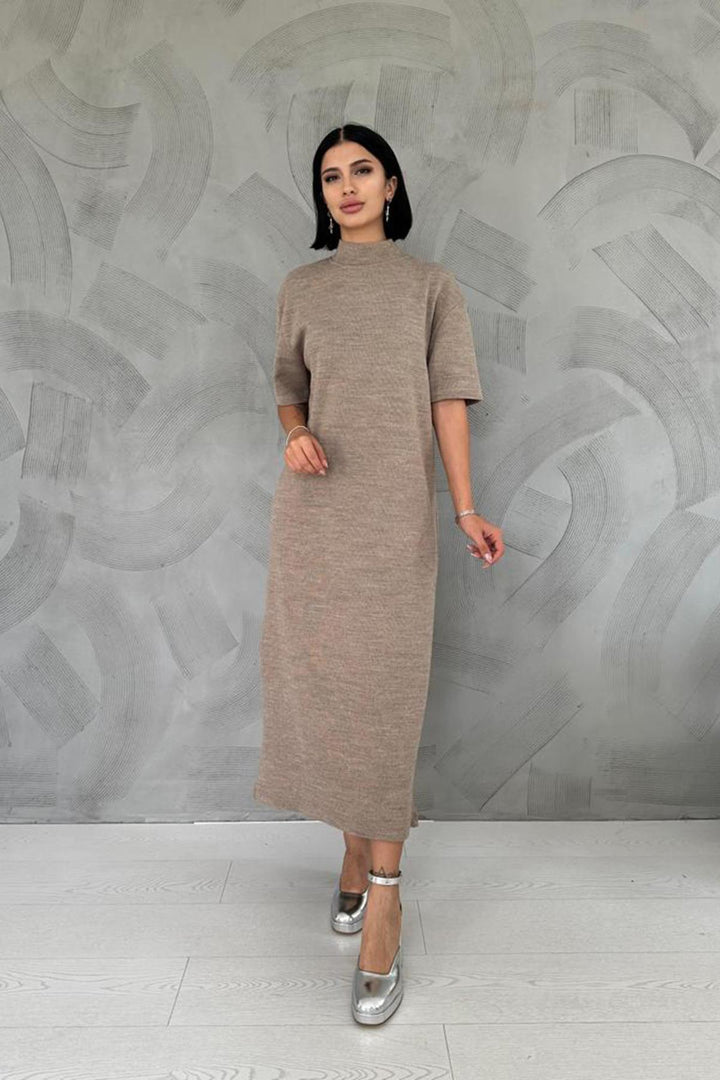ELS Slit Detail Collared Dress - Beige - Le Perreux-Sur-Marne