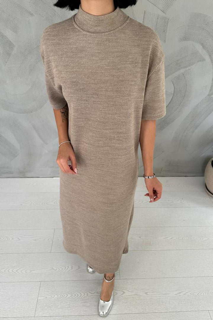ELS Slit Detail Collared Dress - Beige - Le Perreux-Sur-Marne