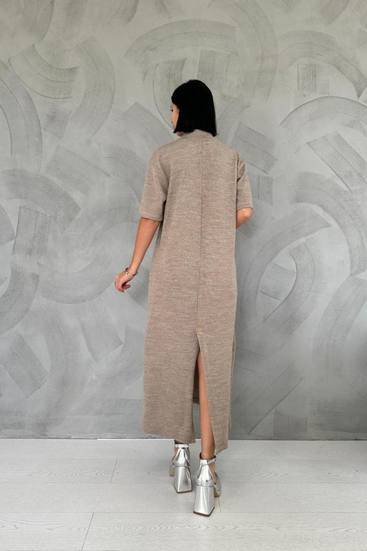 ELS Slit Detail Collared Dress - Beige - Le Perreux-Sur-Marne