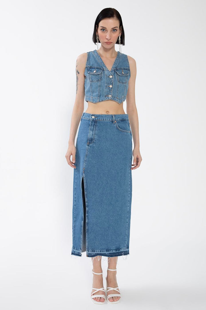BSL Women Slitted Denim Skirt - Gahanna
