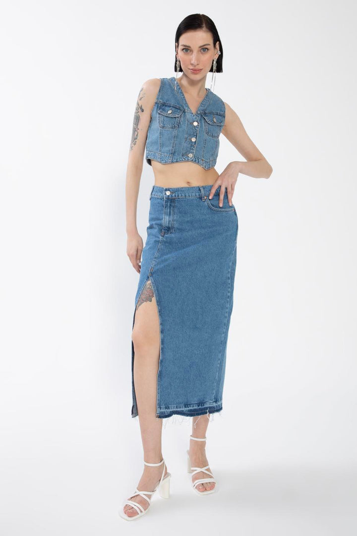 BSL Women Slitted Denim Skirt - Gahanna