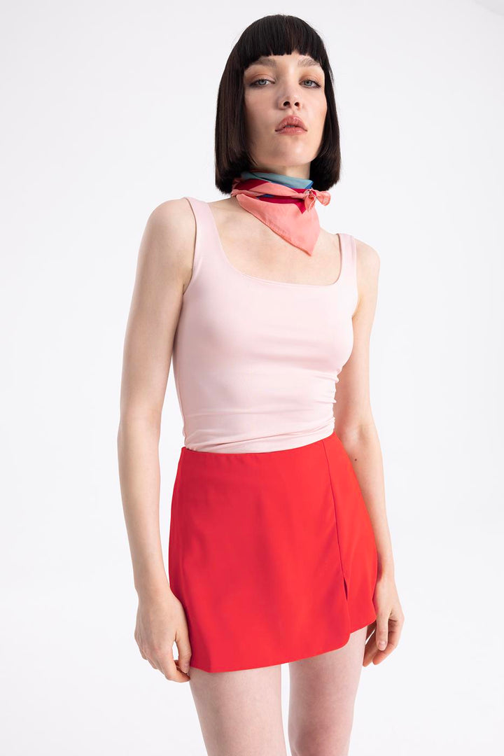 BSL Women Slitted Mini Shor Skirt - Antratsyt