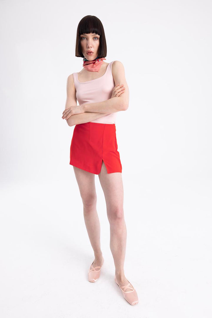 BSL Women Slitted Mini Shor Skirt - Antratsyt