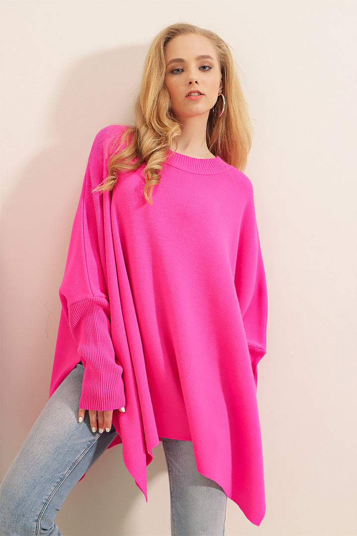 BGD Women Slit Poncho Sweater - Fuchsia - Avondale