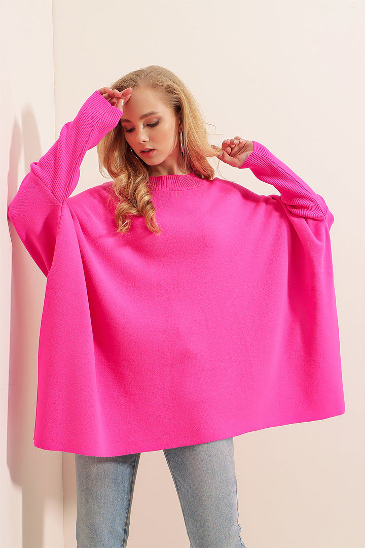 BGD Women Slit Poncho Sweater - Fuchsia - Avondale