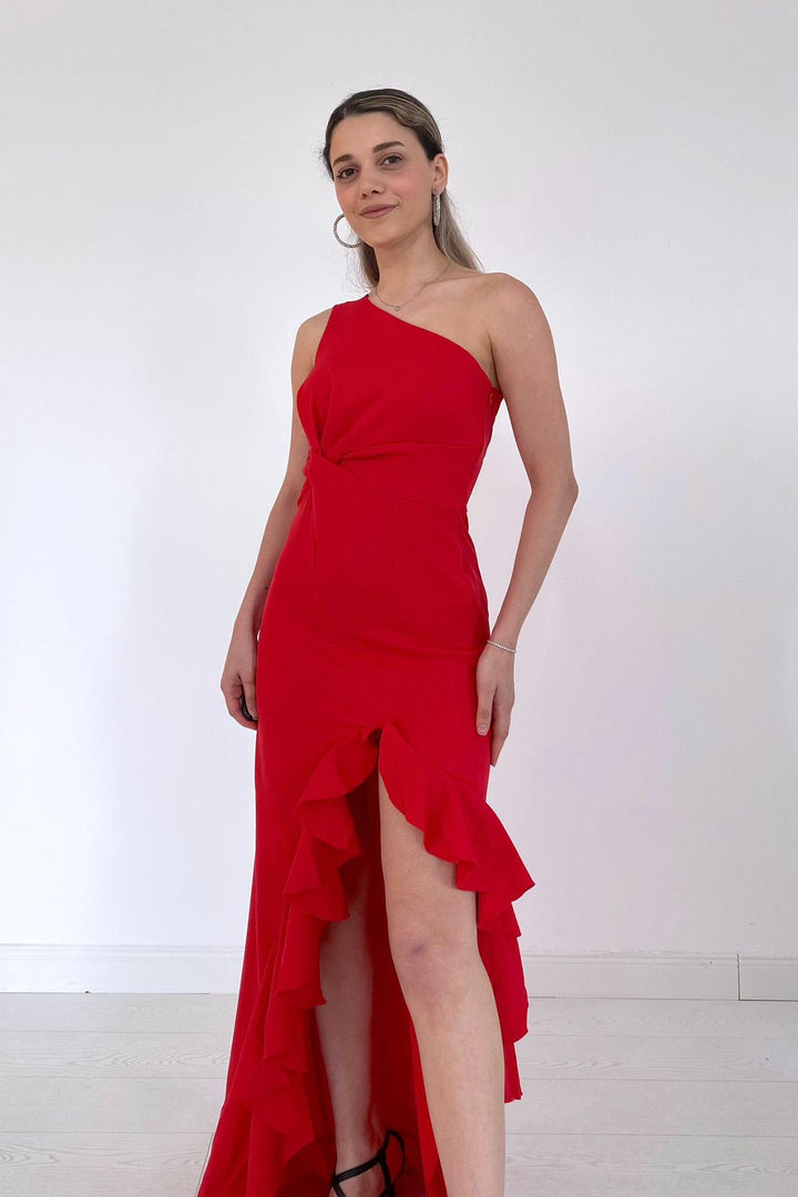 ELS Slit Ruffle Dress - Red - Lodi