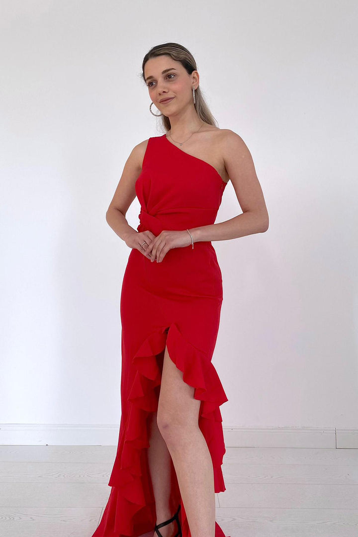 ELS Slit Ruffle Dress - Red - Lodi